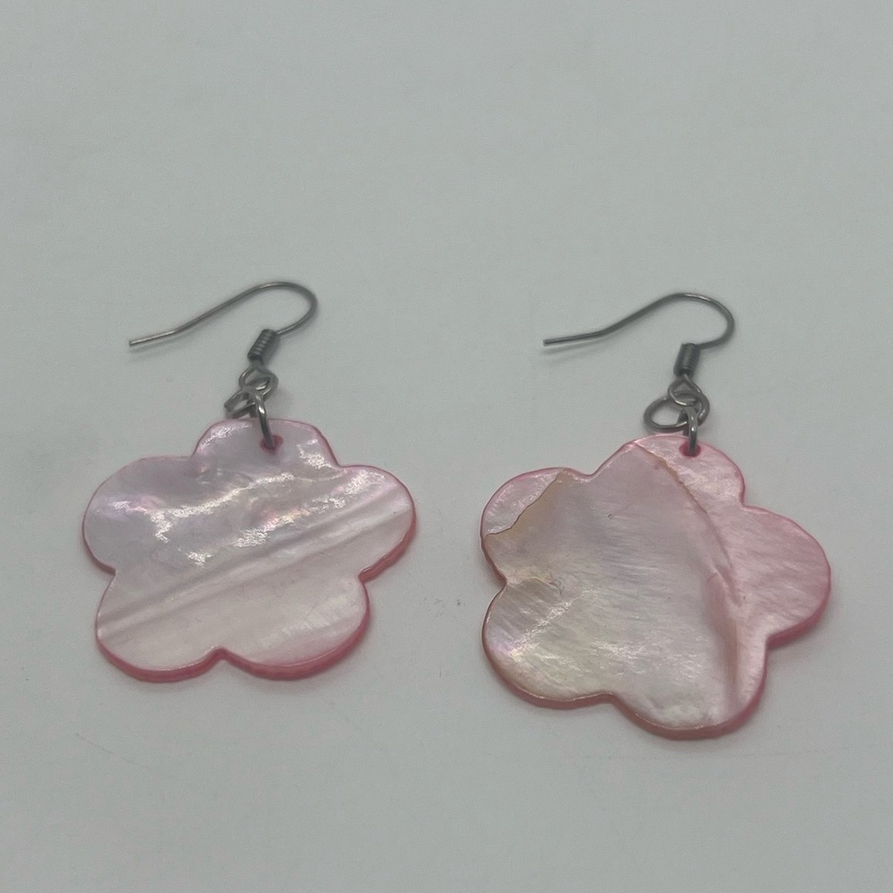 Pink Flower Shell Earrings - Picture 4 of 4